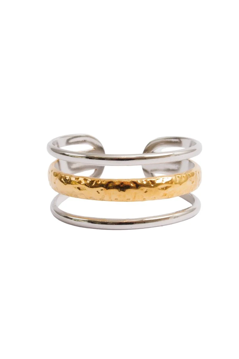 Anel Aura Ajustável com Mix de Banhos Dourado e Prata