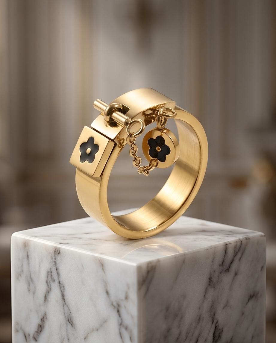 Anel Luminosidade Floral Banhado em Ouro 18K - Imagem 2