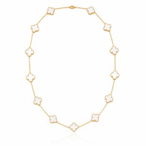 Colar 13 Trevos Branco Banhado em Ouro 18K